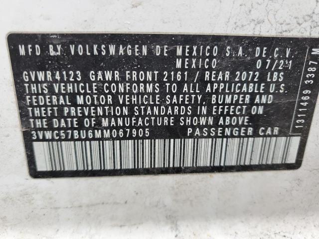 3VWC57BU6MM067905 - 2021 VOLKSWAGEN JETTA S WHITE photo 12