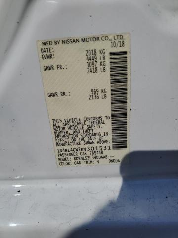 1N4BL4CW7KN301531 - 2019 NISSAN ALTIMA SR WHITE photo 12