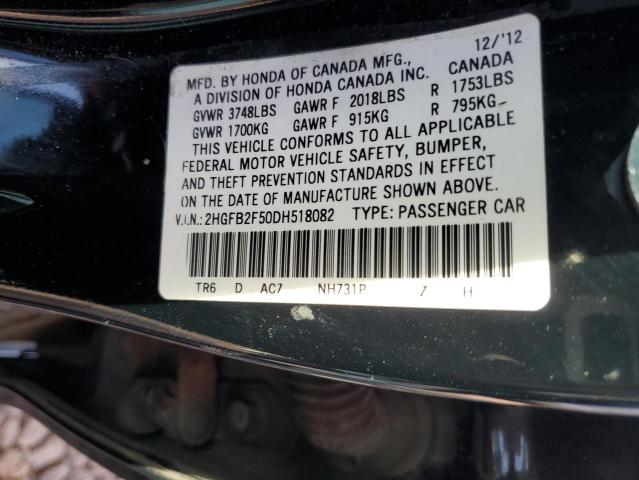 2HGFB2F50DH518082 - 2013 HONDA CIVIC LX BLACK photo 13