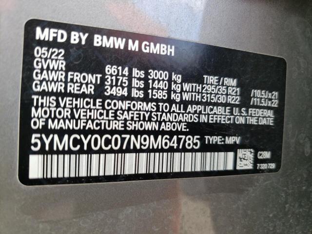 5YMCY0C07N9M64785 - 2022 BMW X6 M GRAY photo 12