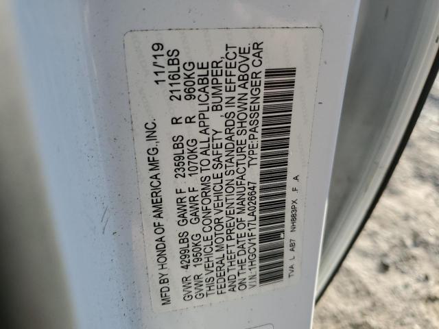 1HGCV1F17LA026647 - 2020 HONDA ACCORD LX WHITE photo 12