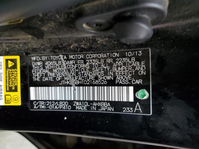 JTHKD5BH1D2168526 - 2013 LEXUS CT 200 BLACK photo 12