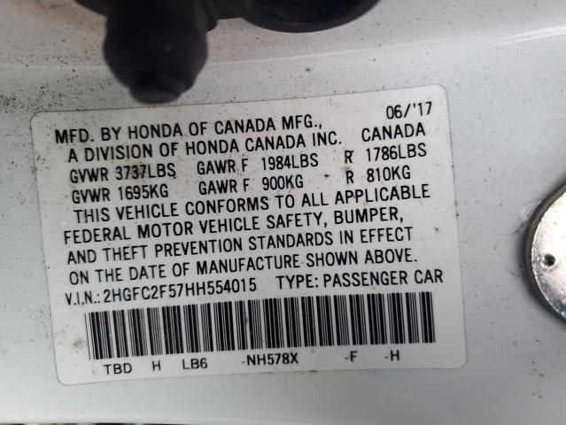 2HGFC2F57HH554015 - 2017 HONDA CIVIC LX WHITE photo 12