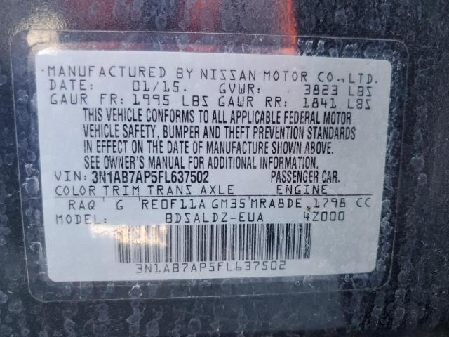 3N1AB7AP5FL637502 - 2015 NISSAN SENTRA S GRAY photo 12