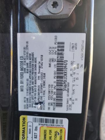 3FA6P0LU3KR109470 - 2019 FORD FUSION SE BLACK photo 12