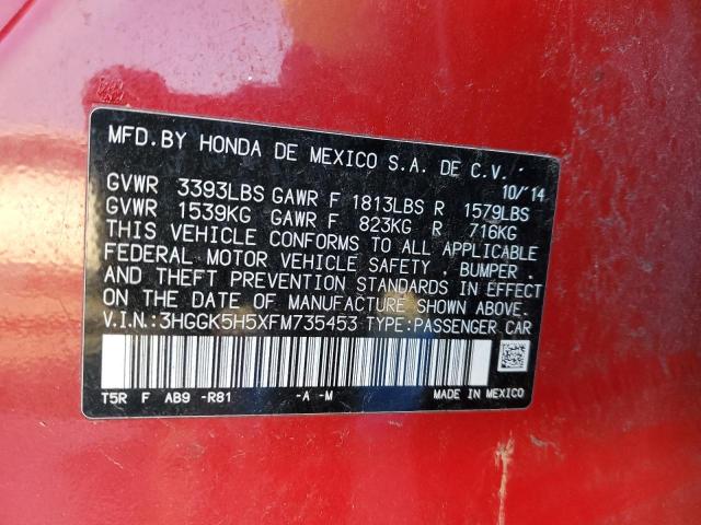 3HGGK5H5XFM735453 - 2015 HONDA FIT LX RED photo 12