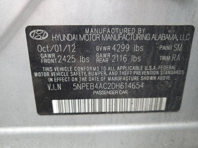 5NPEB4AC2DH614654 - 2013 HYUNDAI SONATA GLS SILVER photo 12