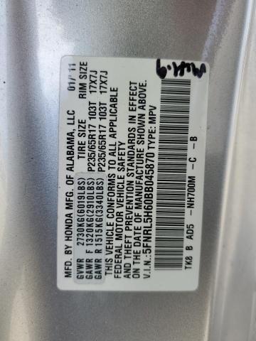 5FNRL5H60BB045870 - 2011 HONDA ODYSSEY EXL SILVER photo 14