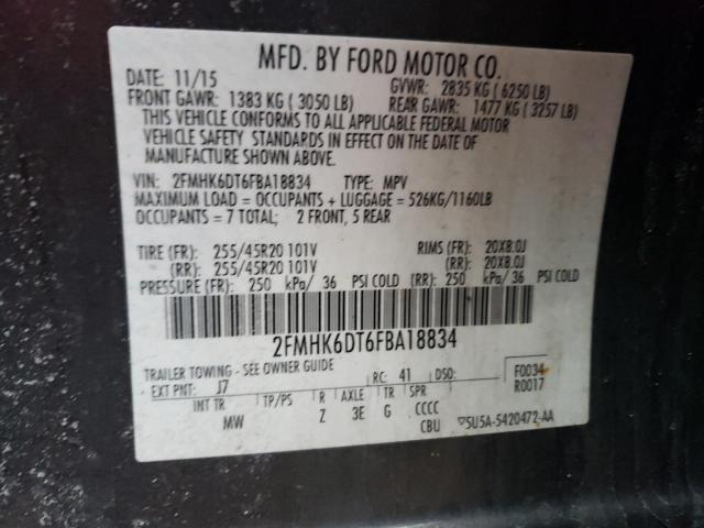 2FMHK6DT6FBA18834 - 2015 FORD FLEX LIMITED GRAY photo 13