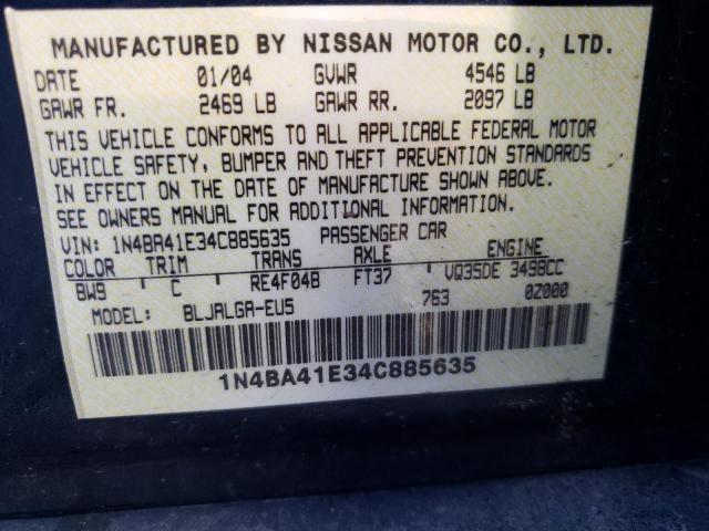 1N4BA41E34C885635 - 2004 NISSAN MAXIMA SE BLUE photo 12