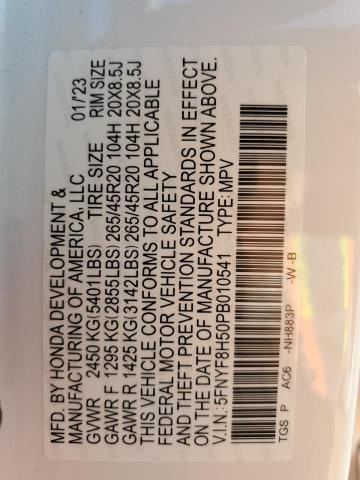 5FNYF8H50PB010541 - 2023 HONDA PASSPORT EXL WHITE photo 13