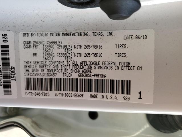 5TFCZ5AN3JX153457 - 2018 TOYOTA TACOMA DOUBLE CAB 白色 照片 12