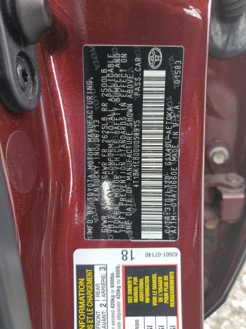 4T1BK1EB0DU058915 - 2013 TOYOTA AVALON BASE 勃艮第红 照片 12