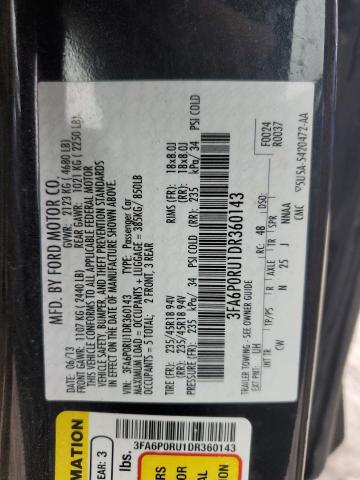 3FA6P0RU1DR360143 - 2013 FORD FUSION TITANIUM HEV BLACK photo 12