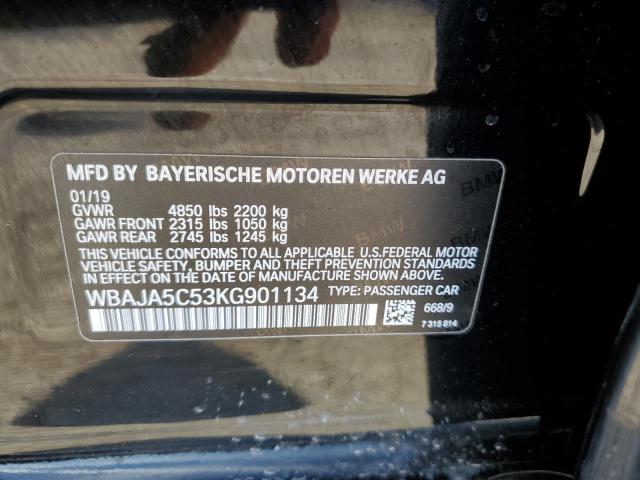 WBAJA5C53KG901134 - 2019 BMW 530 I BLACK photo 12