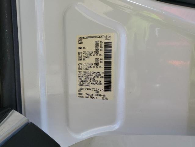 5N1BT3CA7NC711475 - 2022 NISSAN ROGUE SL WHITE photo 12