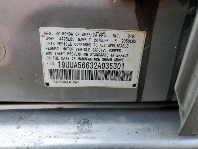 19UUA56632A035301 - 2002 ACURA 3.2TL SILVER photo 12