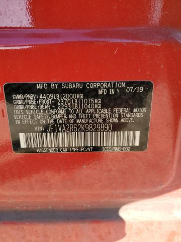 JF1VA2R62K9829890 - 2019 SUBARU WRX STI RED photo 13