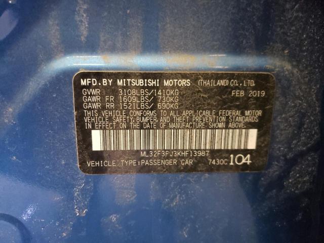 ML32F3FJ3KHF13987 - 2019 MITSUBISHI MIRAGE G4 ES Көк фото 12
