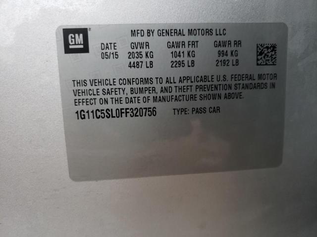 1G11C5SL0FF320756 - 2015 CHEVROLET MALIBU 1LT ვერცხლისფერი ფოტო 12