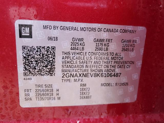 2GNAXNEV8K6106487 - 2019 CHEVROLET EQUINOX PREMIER RED photo 14