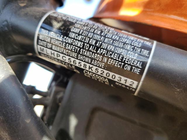 MLHPC5658K5200312 - 2019 HONDA CMX500 A ORANGE photo 8