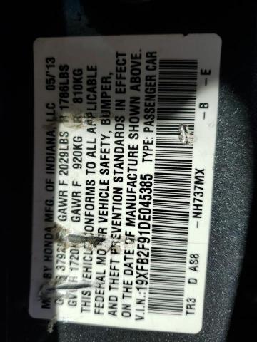 19XFB2F91DE045385 - 2013 HONDA CIVIC EXL ნაცრისფერი ფოტო 12