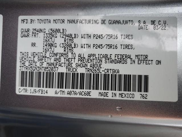 3TYRX5GN3NT052037 - 2022 TOYOTA TACOMA ACCESS CAB ნაცრისფერი ფოტო 12