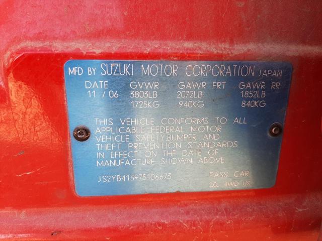 JS2YB413975106673 - 2007 SUZUKI SX4 RED photo 10
