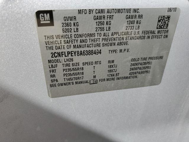 2CNFLPEY8A6388494 - 2010 CHEVROLET EQUINOX LT SILVER photo 13