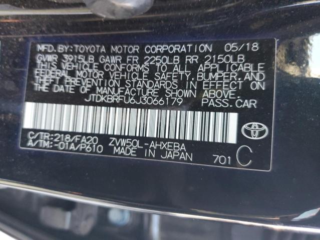 JTDKBRFU6J3066179 - 2018 TOYOTA PRIUS BLACK photo 13