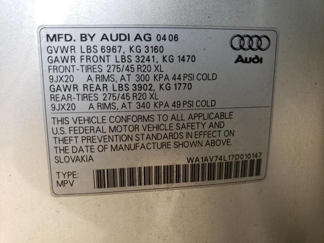 WA1AV74L17D010147 - 2007 AUDI Q7 4.2 QUATTRO SILVER photo 14