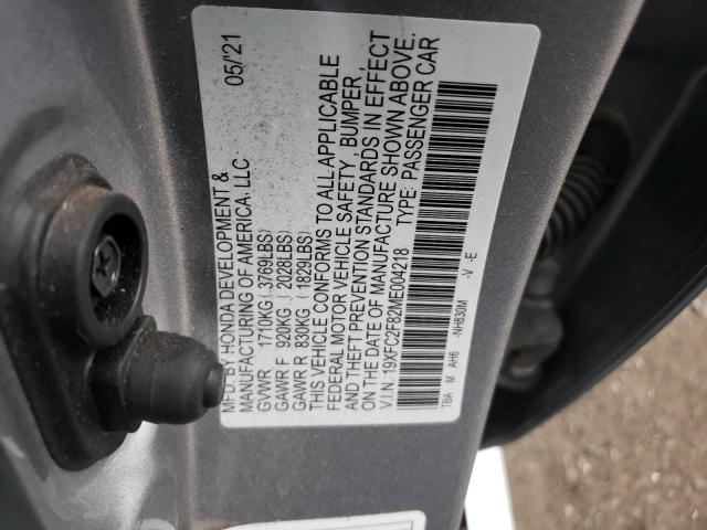 19XFC2F82ME004218 - 2021 HONDA CIVIC SPORT ვერცხლისფერი ფოტო 13