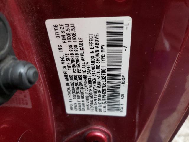 5J6YH28706L027001 - 2006 HONDA ELEMENT EX RED photo 13