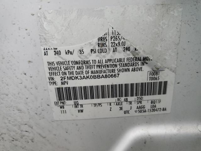 2FMDK3AK0BBA80667 - 2011 FORD EDGE SPORT WHITE photo 13