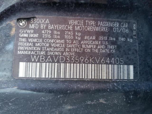 WBAVD33596KV64405 - 2006 BMW 330 XI BLACK photo 12