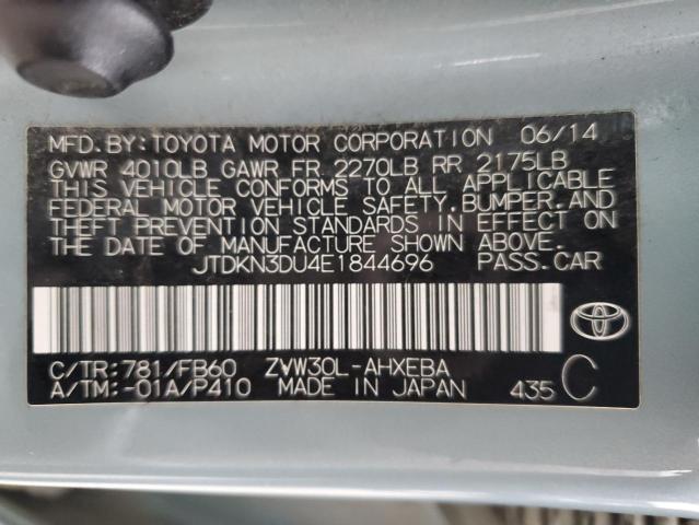 JTDKN3DU4E1844696 - 2014 TOYOTA PRIUS GREEN photo 12