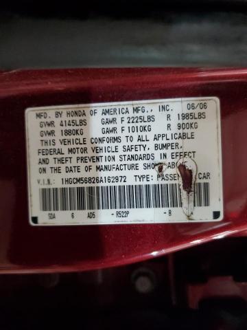 1HGCM56826A162972 - 2006 HONDA ACCORD EX BURGUNDY photo 12