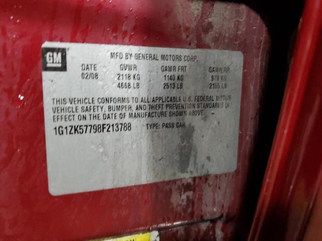 1G1ZK57798F213788 - 2008 CHEVROLET MALIBU LTZ Қызыл фото 12
