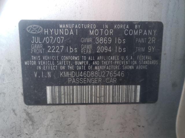 KMHDU46D88U276546 - 2008 HYUNDAI ELANTRA GLS SILVER photo 12