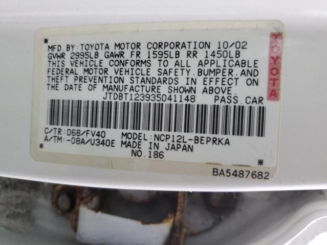 JTDBT123935041148 - 2003 TOYOTA ECHO WHITE photo 13