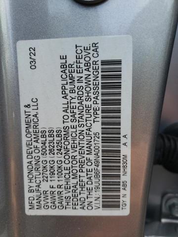 19UUB6F49NA001725 - 2022 ACURA TLX TECHNOLOGY ვერცხლისფერი ფოტო 12