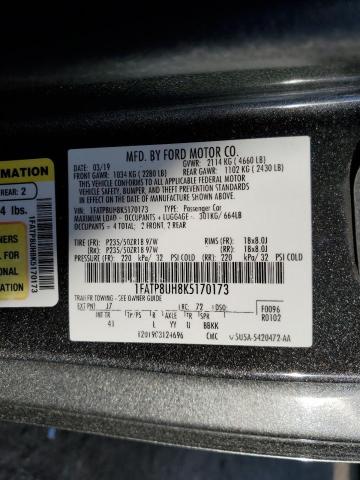 1FATP8UH8K5170173 - 2019 FORD MUSTANG GRAY photo 12