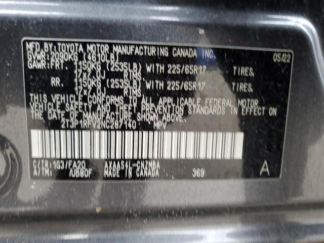 2T3P1RFV2NC287140 - 2022 TOYOTA RAV4 XLE GRAY photo 13