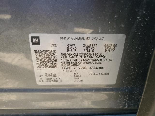 1GNERFKW6LJ234908 - 2020 CHEVROLET TRAVERSE LS GRAY photo 12