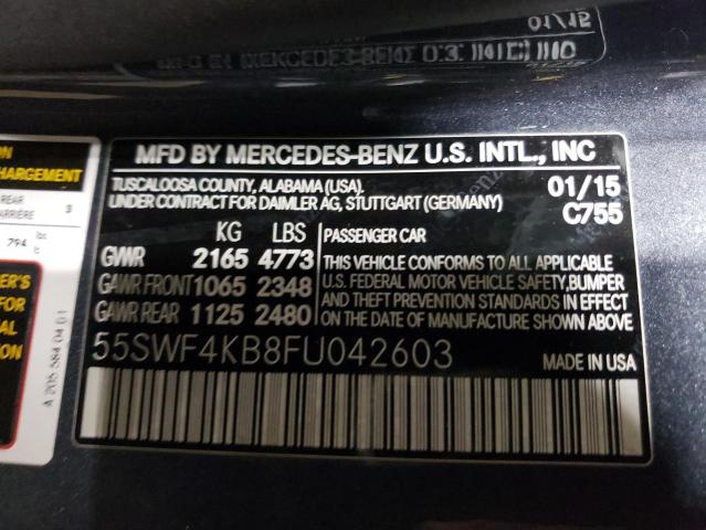 55SWF4KB8FU042603 - 2015 MERCEDES-BENZ C 300 4MATIC GRAY photo 12