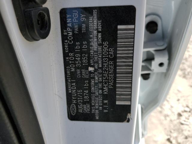 KMHCT5AE2HU310906 - 2017 HYUNDAI ACCENT SE WHITE photo 13