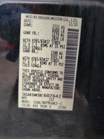 5N1AR1NN3BC607642 - 2011 NISSAN PATHFINDER S 黑色 照片 13