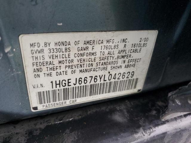 1HGEJ6676YL042629 - 2000 HONDA CIVIC LX GRAY photo 12