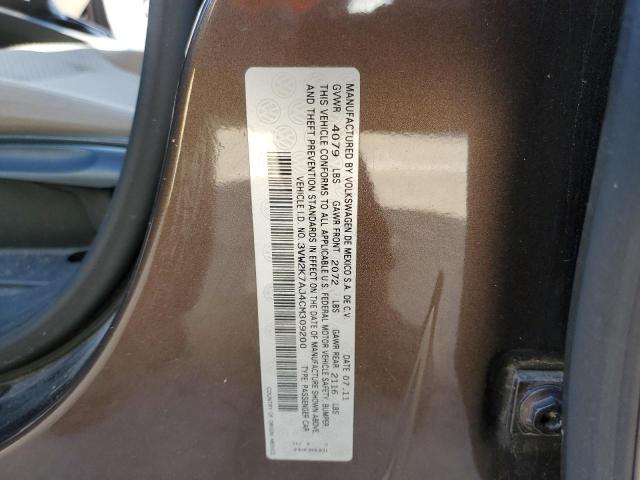 3VW2K7AJ4CM309200 - 2012 VOLKSWAGEN JETTA BASE 棕色 照片 12